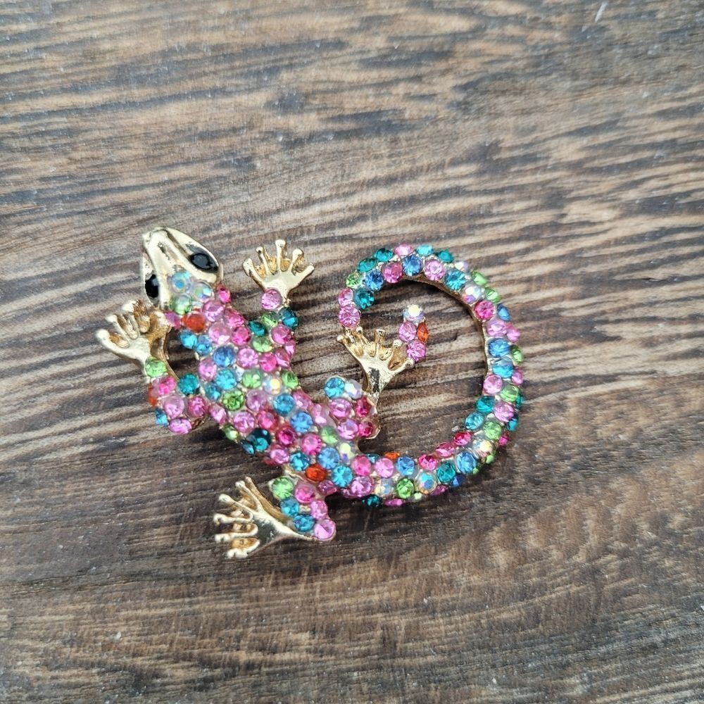 Brand New Colourful Rhinestone Lizard Pin Brooch